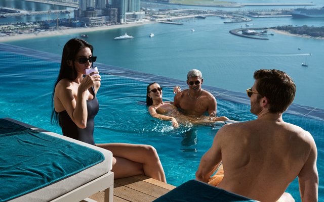 Couple at infinity pool